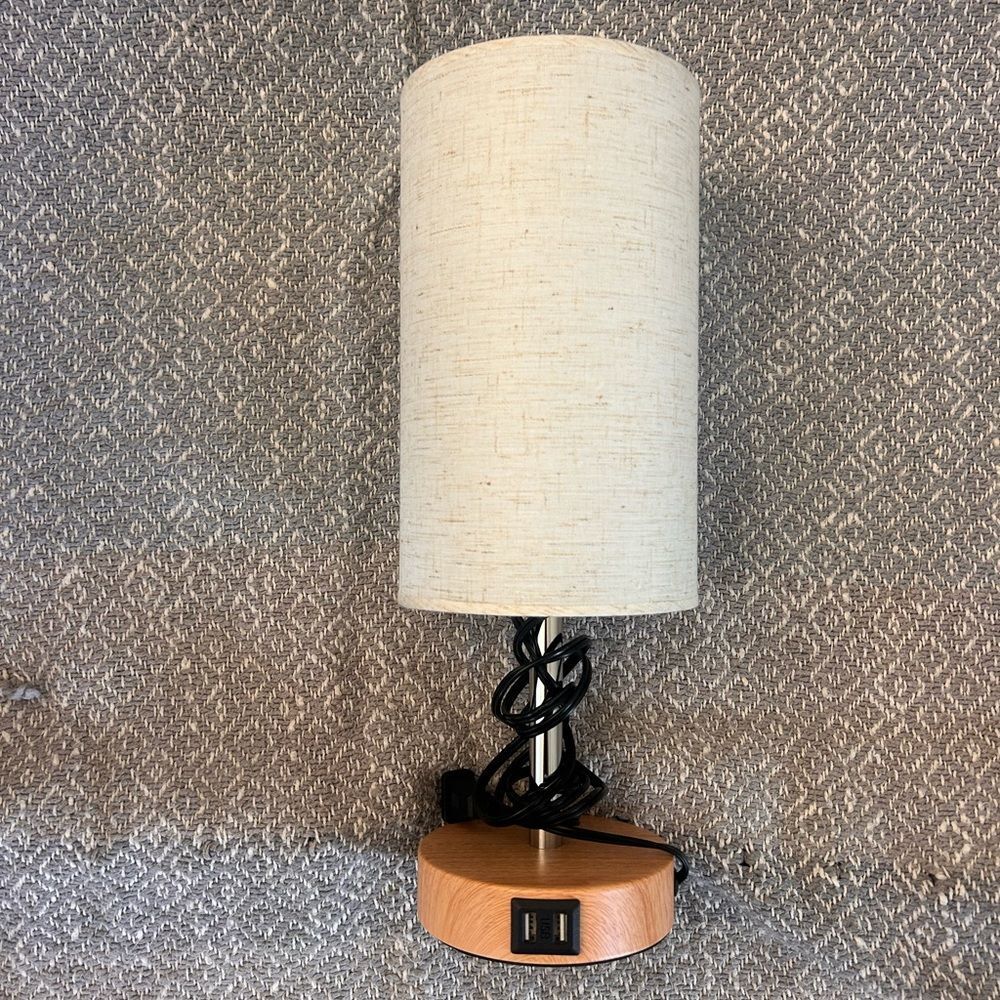 Elegant Cream Table Lamp with USB Charging Port